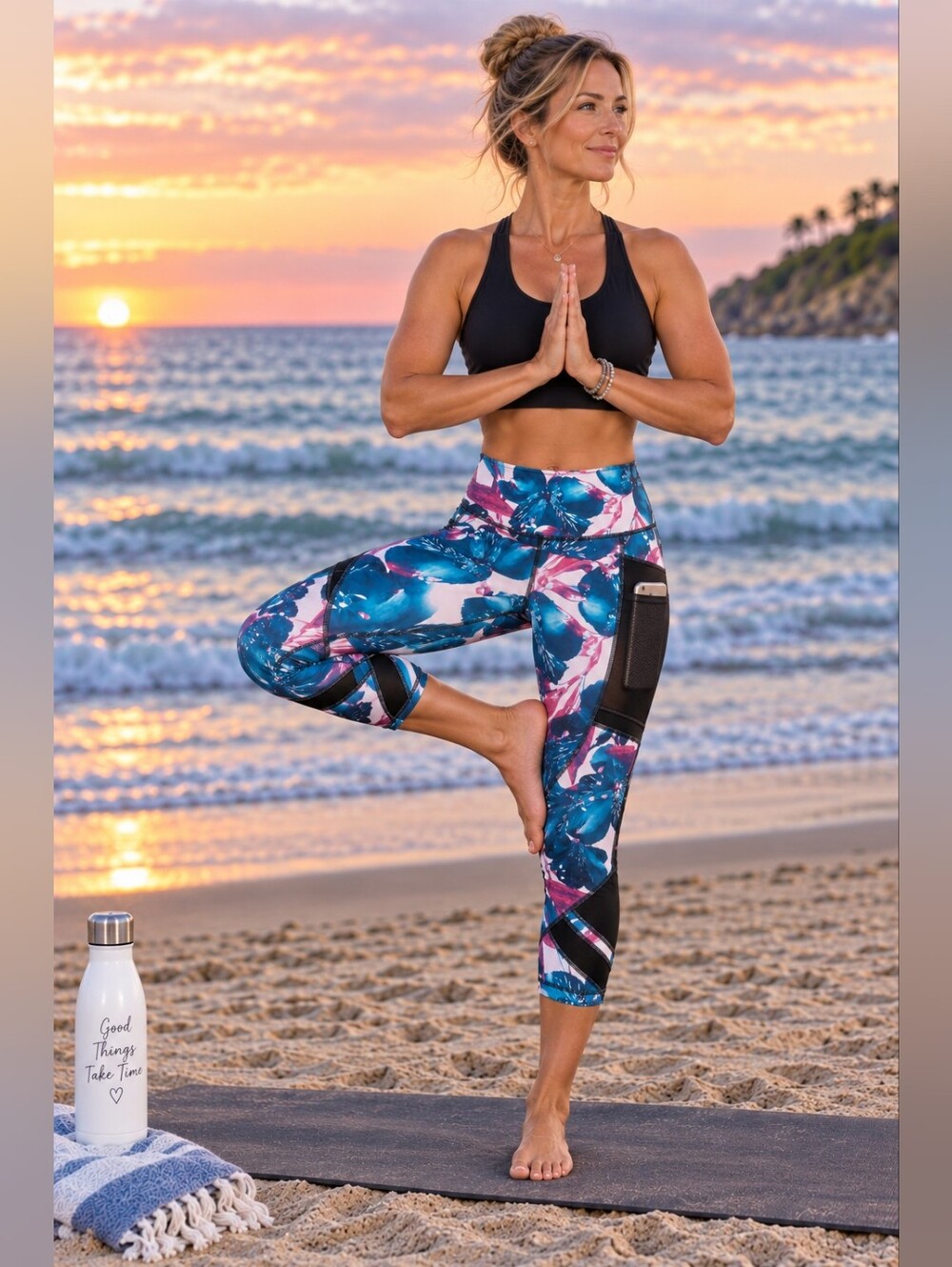 Fila Floral Blue Pink Athletic Leggings